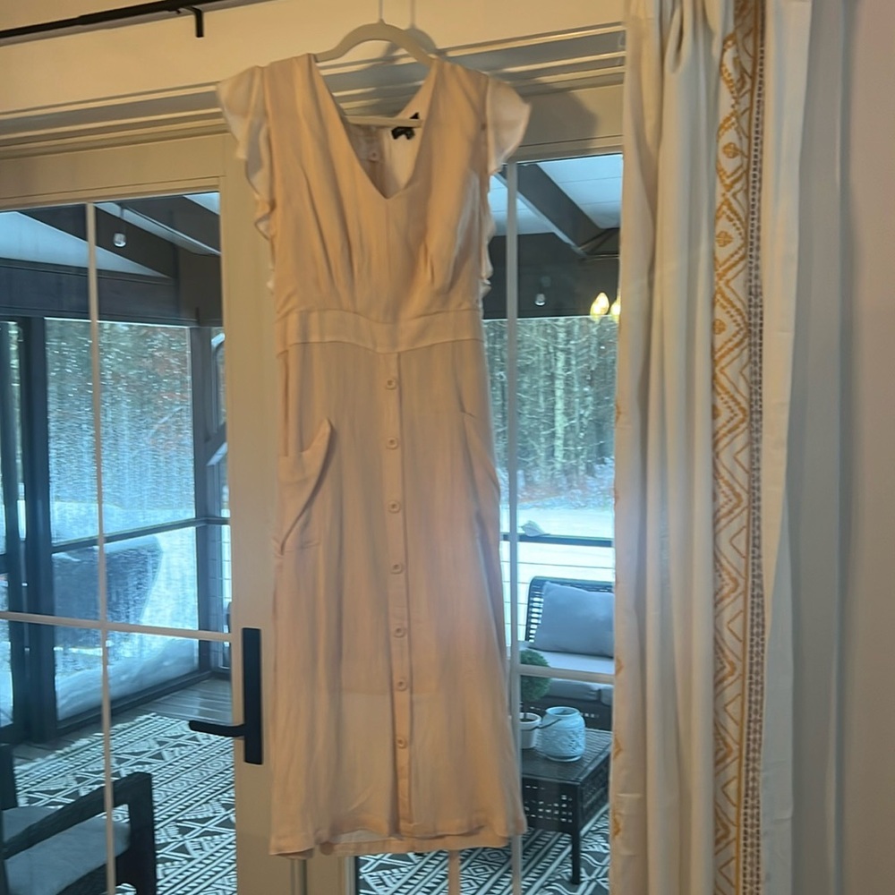 ROOLEE. Cream midi dress w belt.  Lined